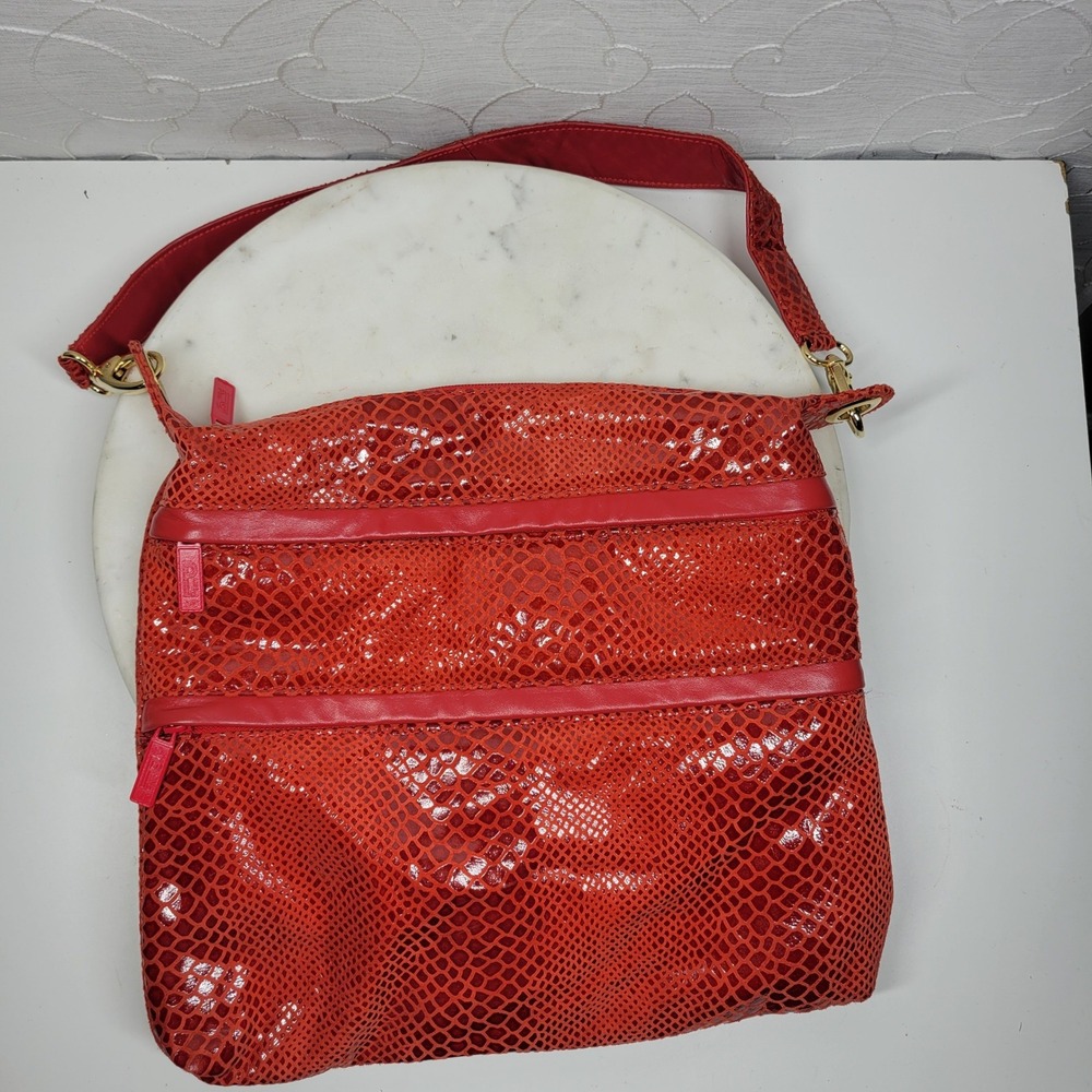 Bags by Pinky Red Patent leather Snakeskin Reptile Convertible Shoulder Bag